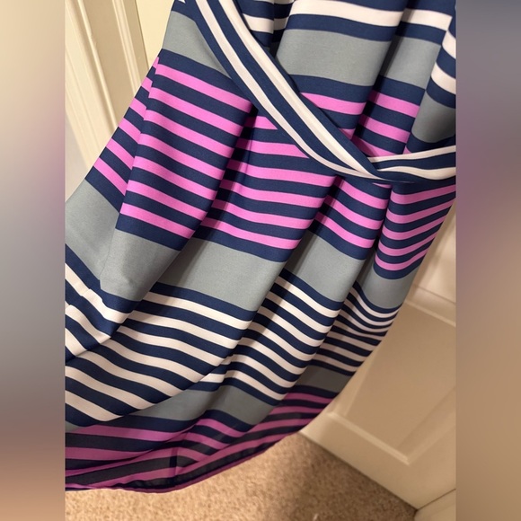 Banana Republic Multi-Stripe Pleated Fit-and-Flare Dress Square Neck Line Sz 2 - Picture 3 of 10